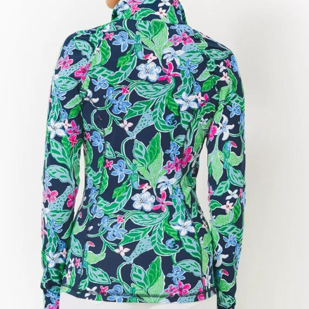 Lilly Pulitzer Navy Floral Half-Zip Long Sleeve Top - Picture 2 of 11